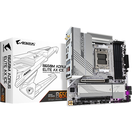 Дънна платка GIGABYTE B650M AORUS ELITE AX ICE, Socket AM5, Wi-Fi 6E, DDR5